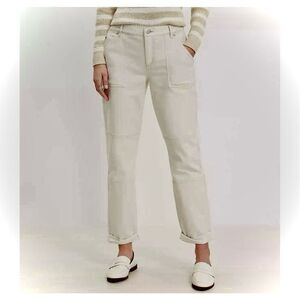 Loft the girlfriend curvy jeans cream beige mid rise straight tapered leg 32/14